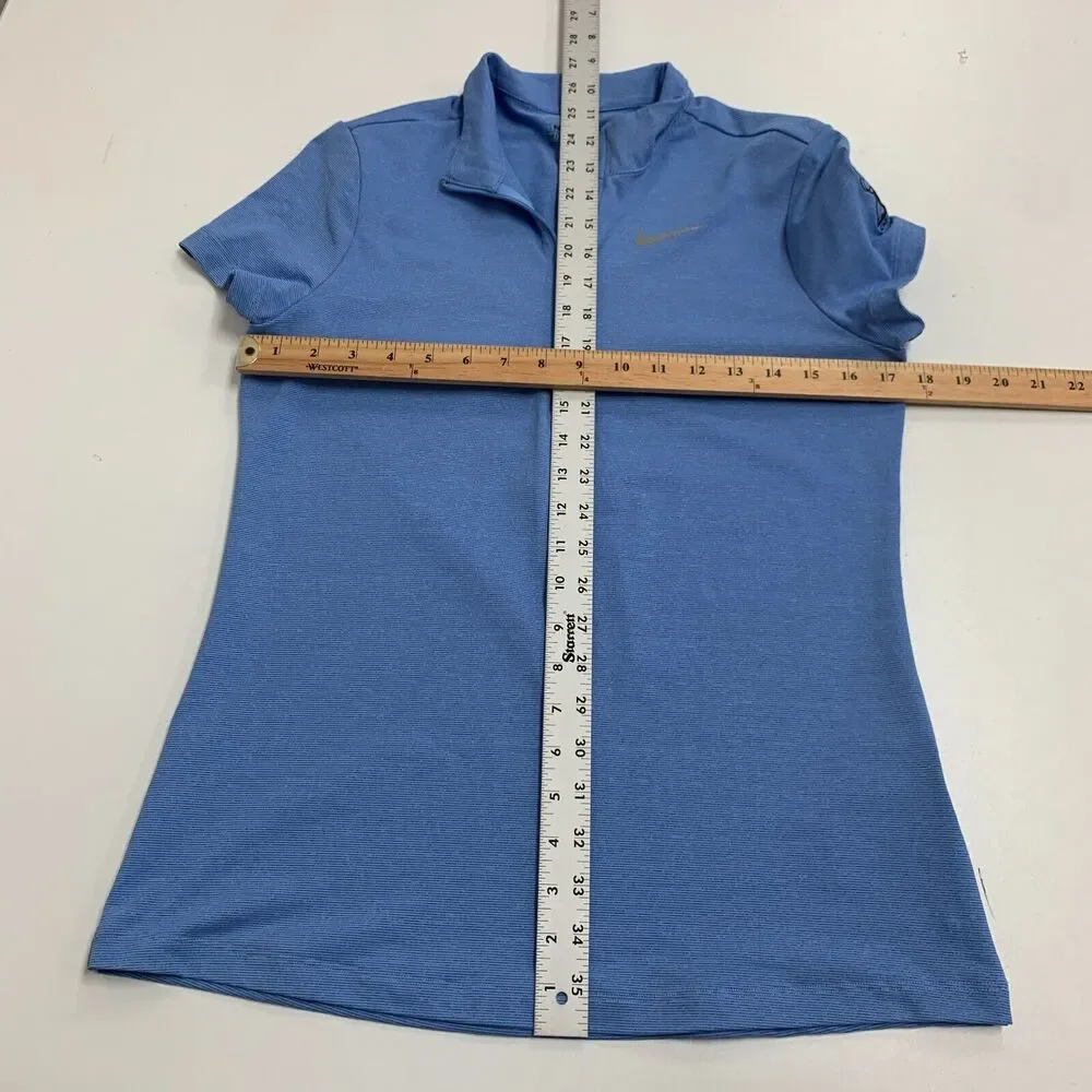 Nike Golf Polo Shirt Womens M Blue Ace Stripe Quarter Zip Skyline Country Club